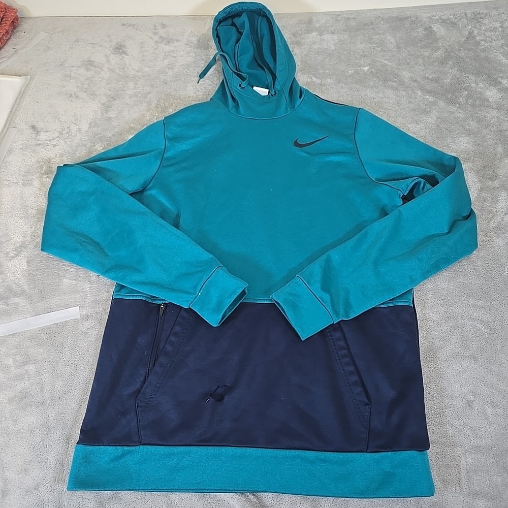 Nike Sweatshirt Mens Medium Bright Spruce Obsidian Therma Fit Training Hoodie